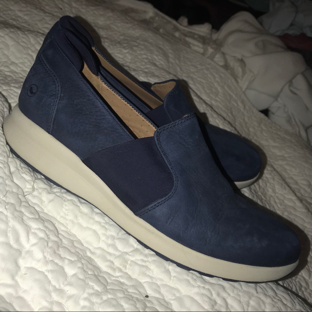 Clarks leather and suede slip on sneakers